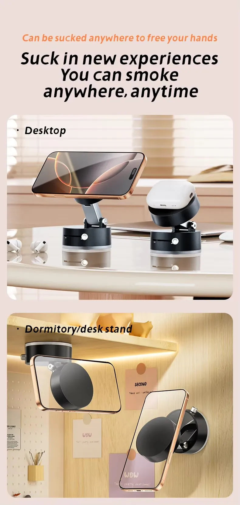 Suction Car Phone Mount for All Phones Double Sided Magnetic Vacuum Suction Phone Mount Holder for Car Screen Mirror Glass
