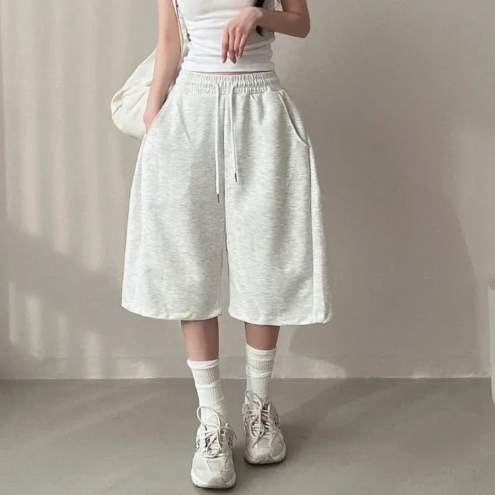 Summer Drawstring Wide Leg Shorts Women Fitness Running Loose Casual Large Sports Shorts Sweat Short High Elastic Lace Up Pants