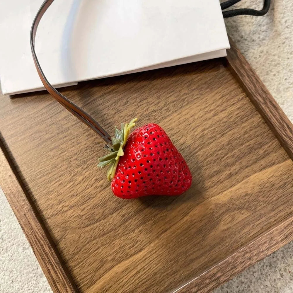 Funny Waterproof Strawberry Key Ring Elegant Alloy Versatile Bag Charm Handmade Vivid Red Resin Fruit Pendant Girls