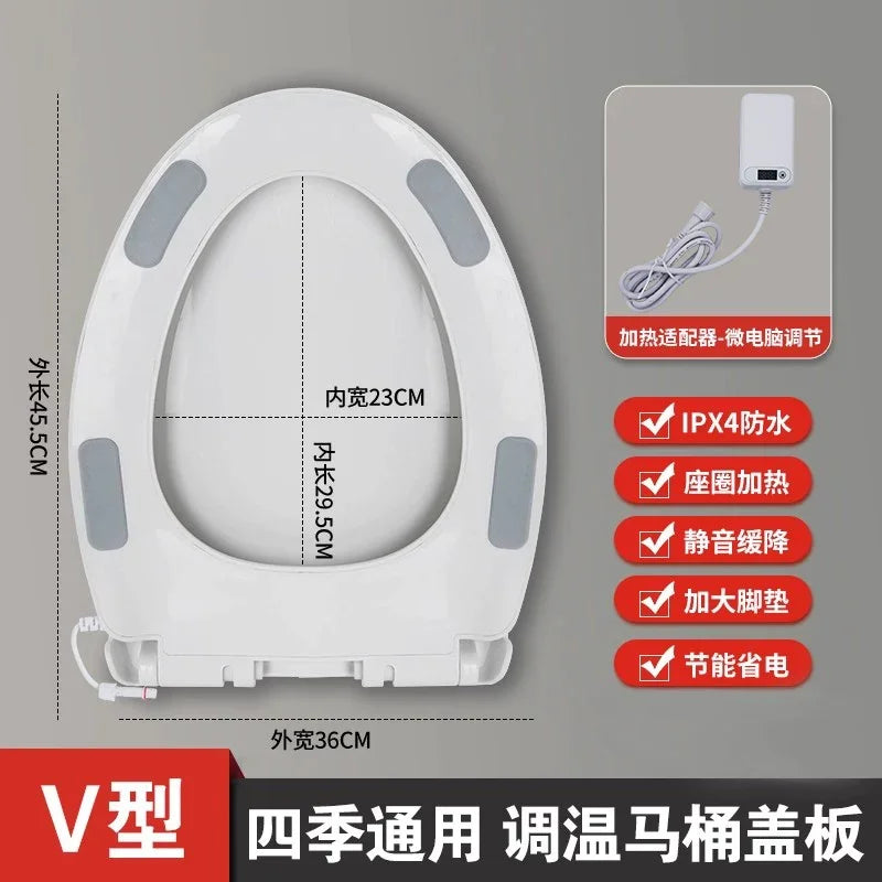 Heated Toilet Seat 4-Level Adjustable Temperature Leakproof Toilet Lid Waterproof U/V Seat Cushion Antibacterial