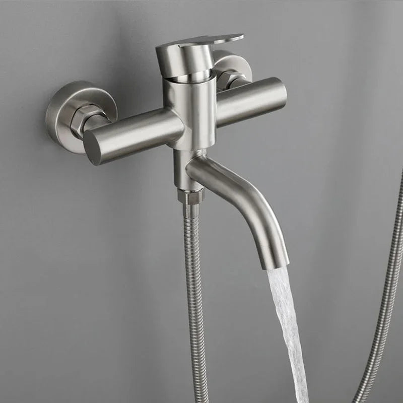 Stainless Steel Bathtub Shower Mixer Tap Wall Mounted Faucet with Ceramic Valve Core Triple Hot Cold Bathroom Fixture