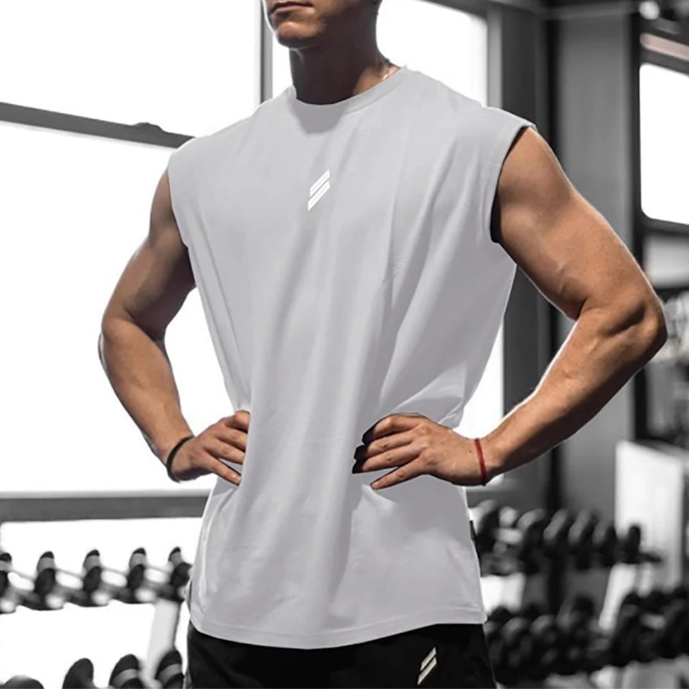 Summer Fitness Sports Tank Top Men's Breathable Loose Fit Training Sleeveless T-shirt Quick Drying vest male Fitness Clothing