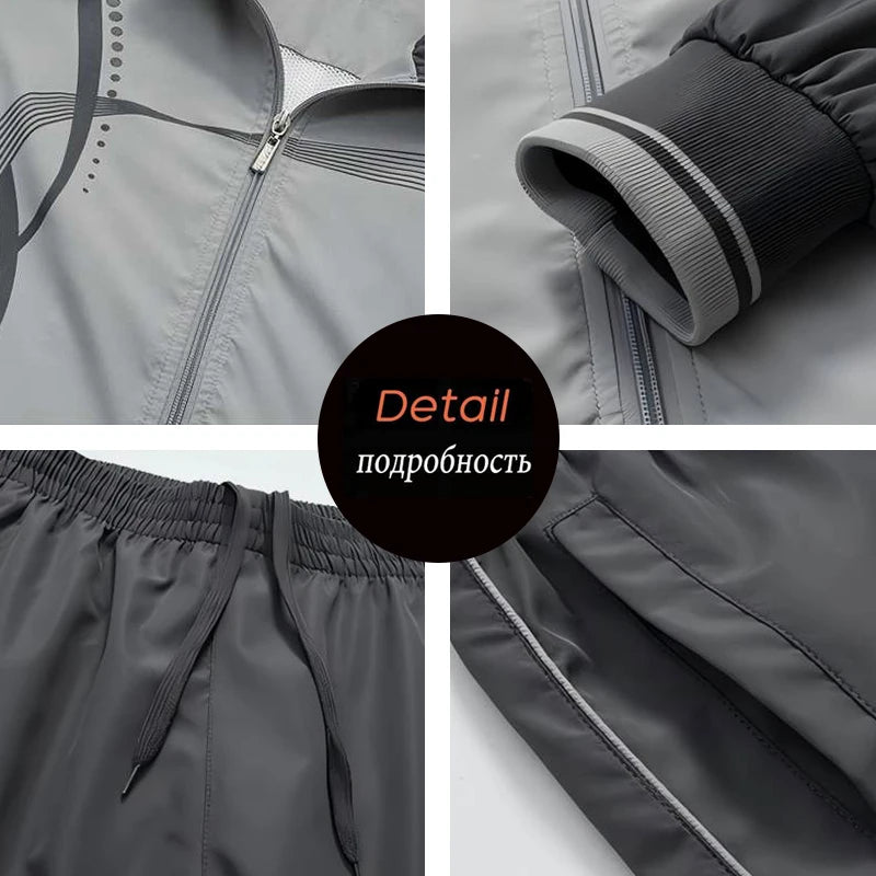 Spring Men Sportswear Run Jogger Tracksuit 2 Piece Sets Mens Outdoor Sport Basketball Suits Male Print Sweatsuit Jacket Pant 5XL