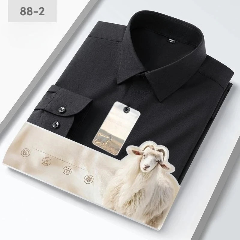 New in Shirt High Quality Solid Color Wool Long Sleeve Shirts for Men Slim Fit Formal Shirt Soft White Business Casual Clothes