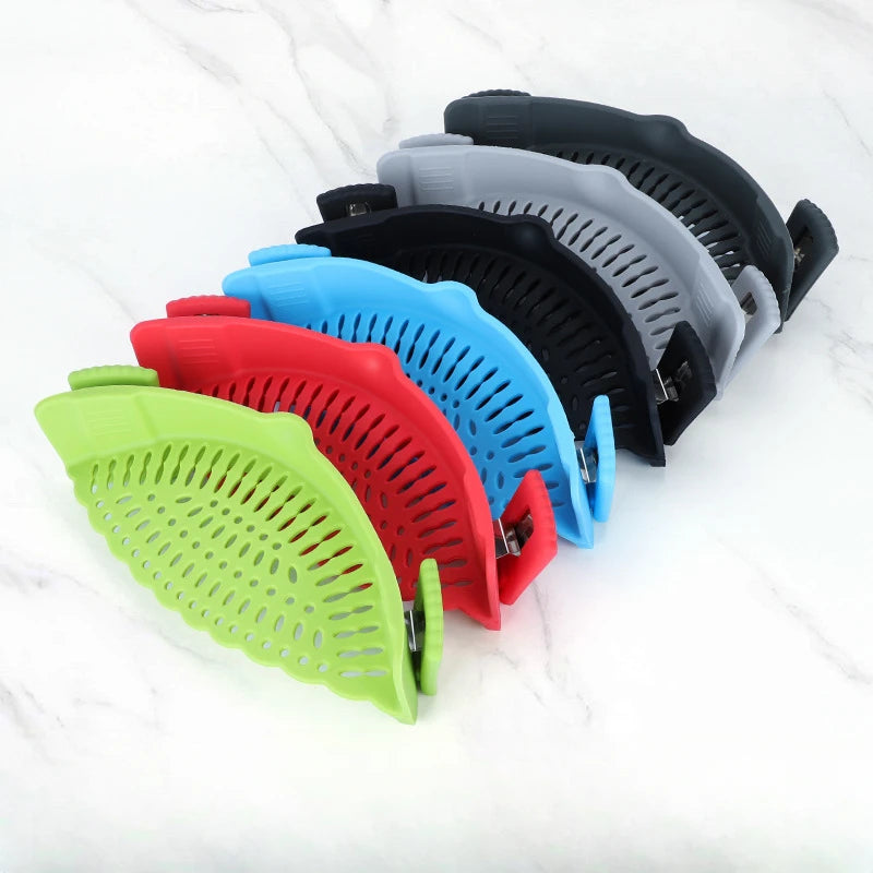 Silicone Strainer Clip-on Pan Pot Side Drainer Fruit Vegetable Noodle Drainage Filter Pour Baffle Colander Kitchen Gadgets