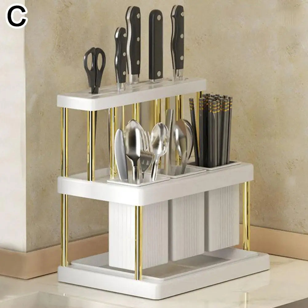 Kitchen Knife Holder Multi-Function Cutter and Cutlery Drainer Rack PP Space Saving Kitchen Utensil Organizer Rack