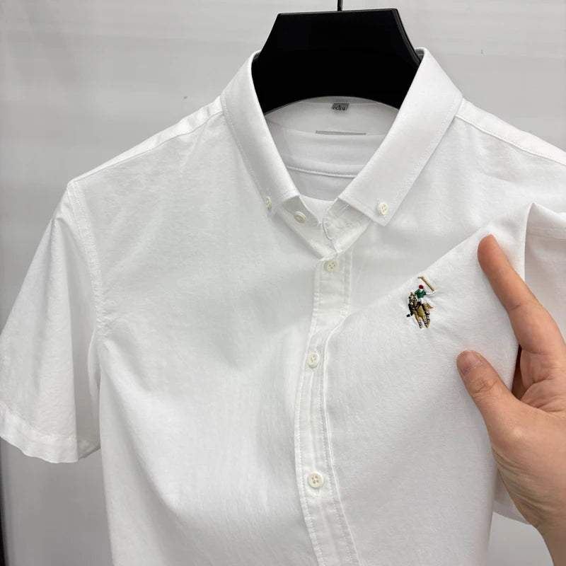 Short Sleeved Shirt Men's Summer New Item Pure Cotton High-end Brand Little Horse Logo Embroidered Casual Shirt