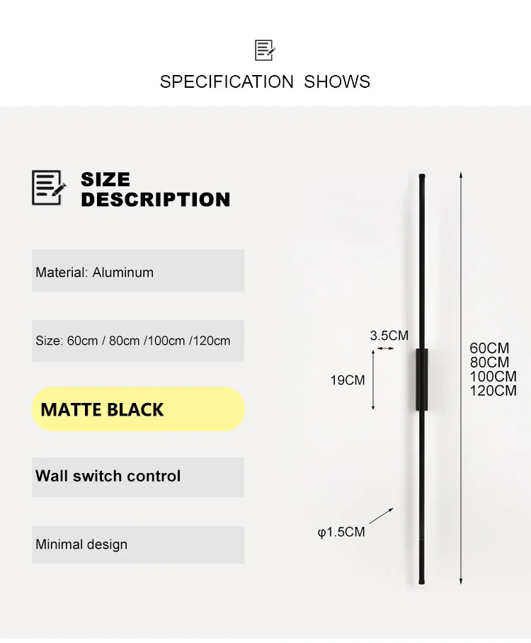 Modern LED Wall Lamp Bedroom Decoration Indoor Fixture Living Minimalist Lines Black Light Sconces Stair Hallway Wall Lights