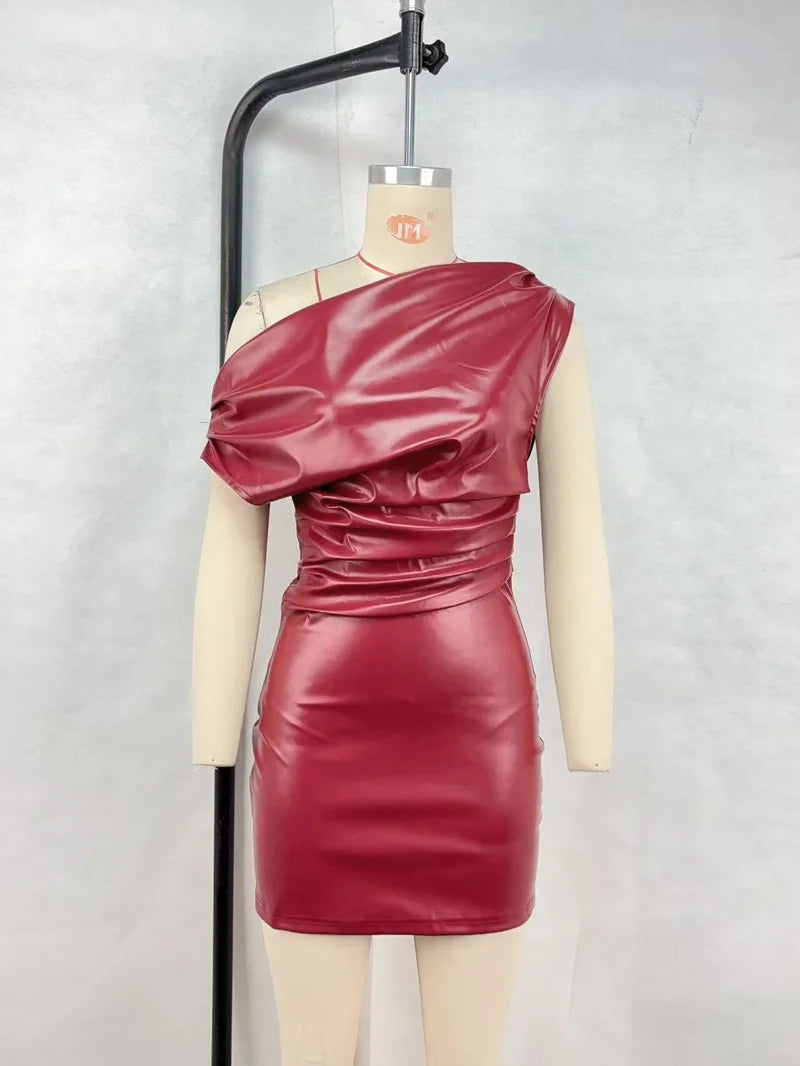 Luxury Leather Strapless Short Dress Women's Sexy Party Curvy Mini Dresses Evening Corset Red Brown Cocktail Autumn Fall 2026