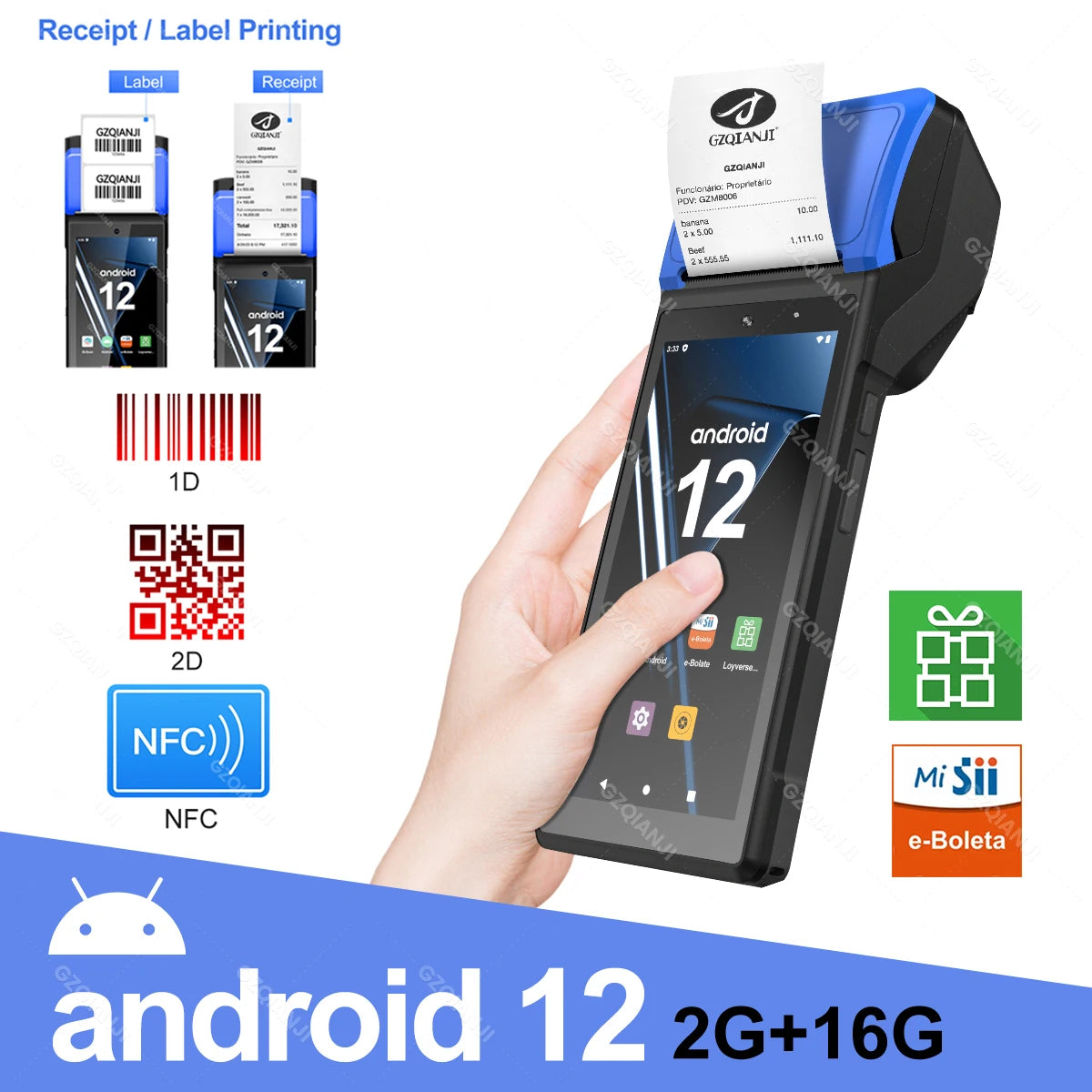 Android 14/13/11 3G 4G Handheld POS Terminal With 58mm Thermal Printer 1D 2D Scanner NFC Reader RAM3GB ROM32GB Mobile Device