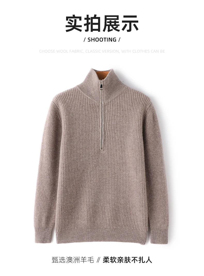Men's Sweater Autumn And Winter New Pullover With Half-Height Zipper Neck To Keep Warm And Thick Cashmere Sweater Underlay Trend
