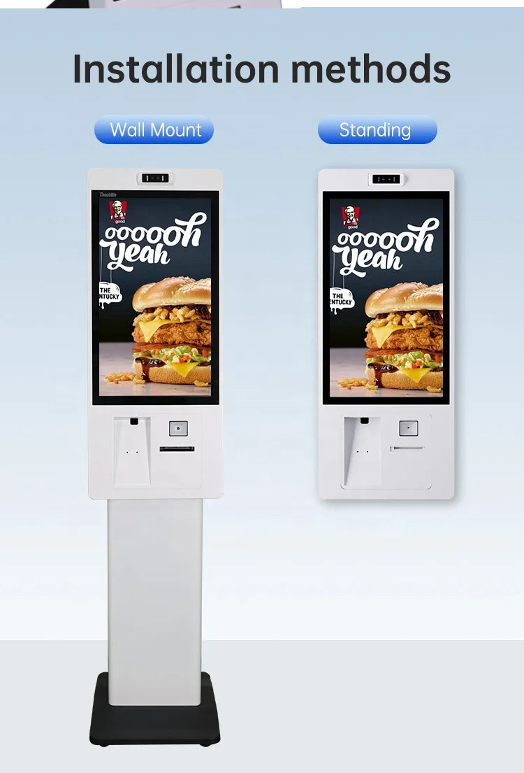 OEM Self Service Ordering Terminal With 23.8 27 Inch FHD Screen Kiosk Support Multiple Languages UI For Retail Food Chains