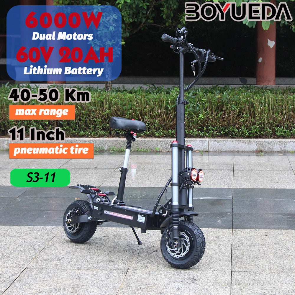 Updated S3-11 100-120KM Range Foldable Electric Scooters Adult 6000w 40AH dualtron elektroroller 11 inch Offroad Tire e scooter