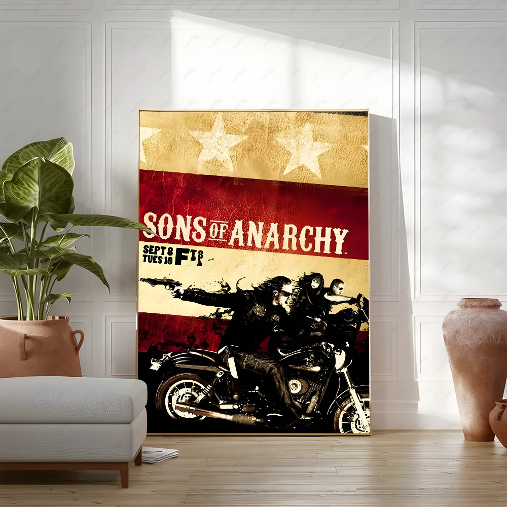 S-Sons Of A-Anarchy Crime Movie Poster Sticky Wall Art Printing Waterproof Home Living Bed Room Bar Hallway Aesthetic Decor