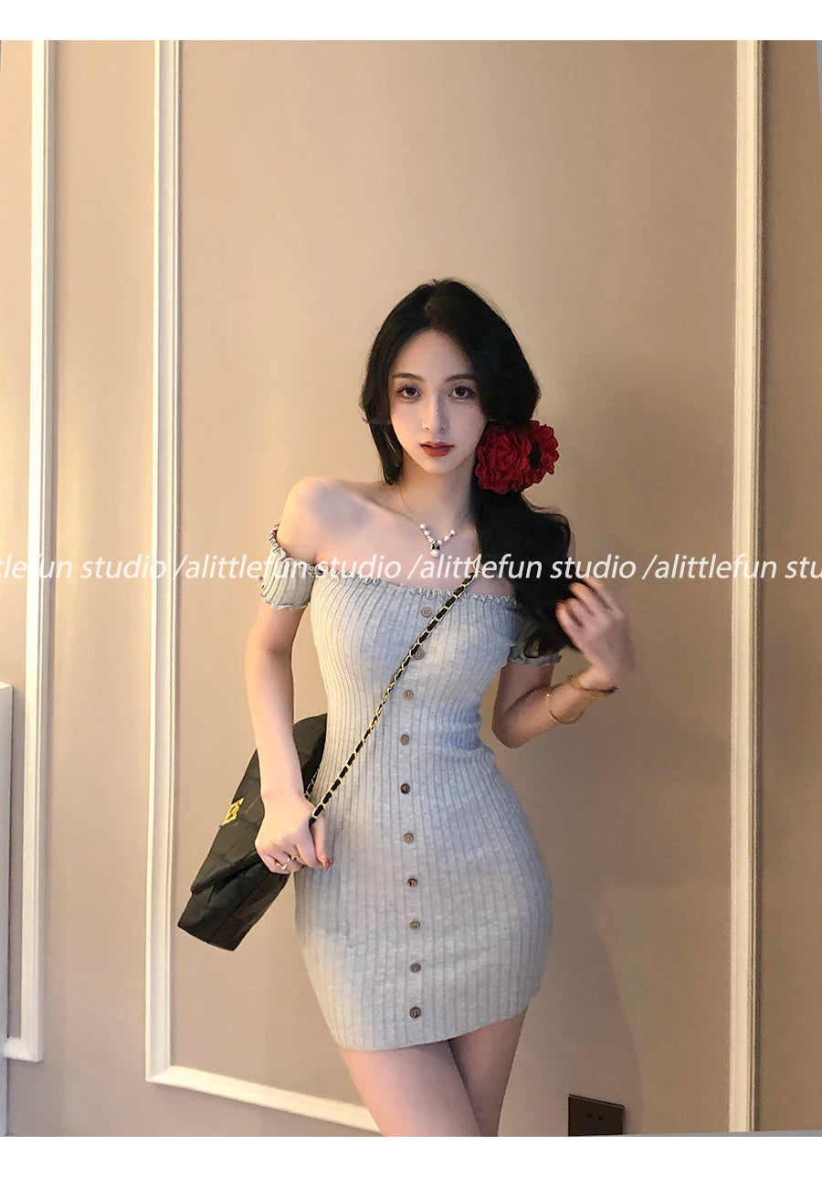Sexy Short Ice Silk Bodycon Skirt Dress Women's Tight Fit Wrap around Waist Slimming Summer  Dress Sweet Style Short Sleeve