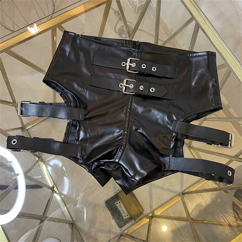 Sexy Black PU Casual Fashion Summer Shorts Women Clothing Goth Faux Leather High Waisted Womens Shorts Y2K Hot Woman Short Pants