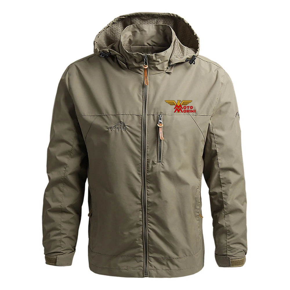 2024 Spring Autumn Mens Moto Morini Logo Print Popular Cardigan Zipper Detachable Hat Design Zipper Windproof Windbreaker Jacket