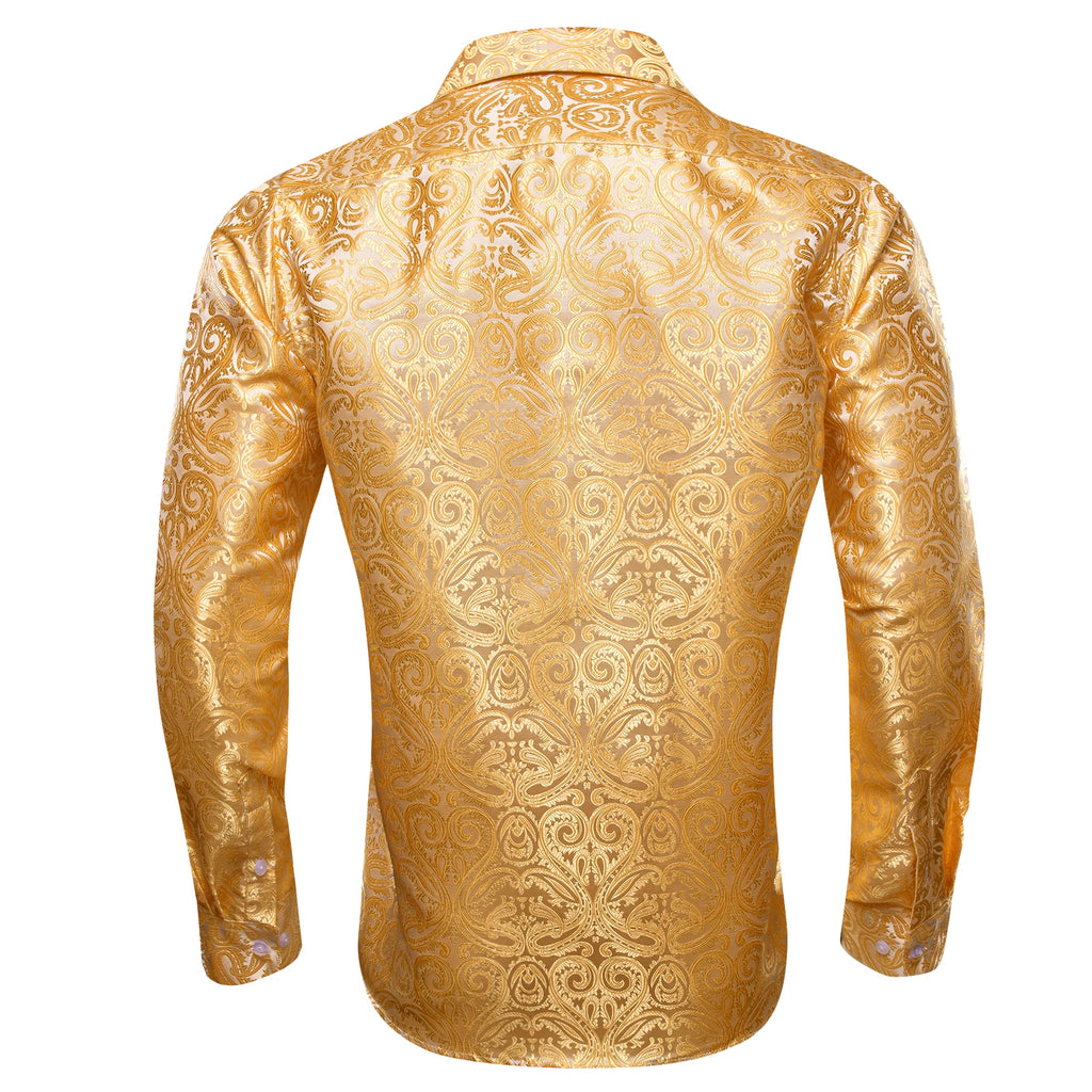 Barry.Wang Luxury Silk Mens Shirts Jacquard Floral Long Sleeve Formal Casual Breathable Male Blouses Wedding Business Prom Gift
