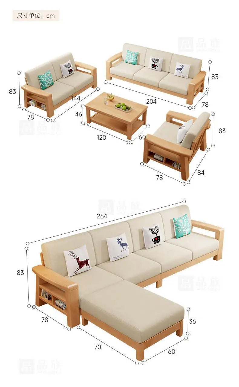 Combination household living room wood cloth winter and summer dual-purpose corner princess all rubber wood solid wood sofa
