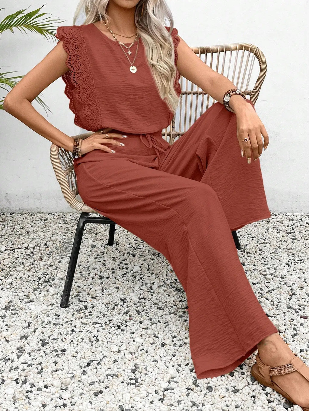2026 Summer New Women's Suit Sleeveless O-neck Top Elastic Waist Straight Pants Slim Street 2-piece Set