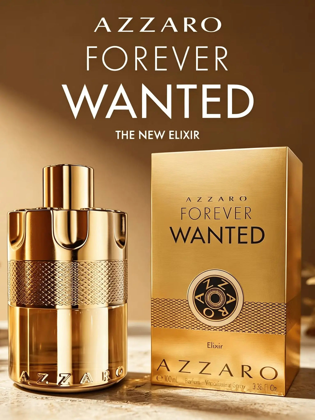 Azzaro Forever Wanted Elixir Parfum 100ML With Original Gold Gift Box Long Lasting Rich Warm Spicy Vanilla Woody Oriental Fragrance Men Perfume Shiny Gold Metallic Grenade Bottle Luxury Masculine Scent Business Night Holiday