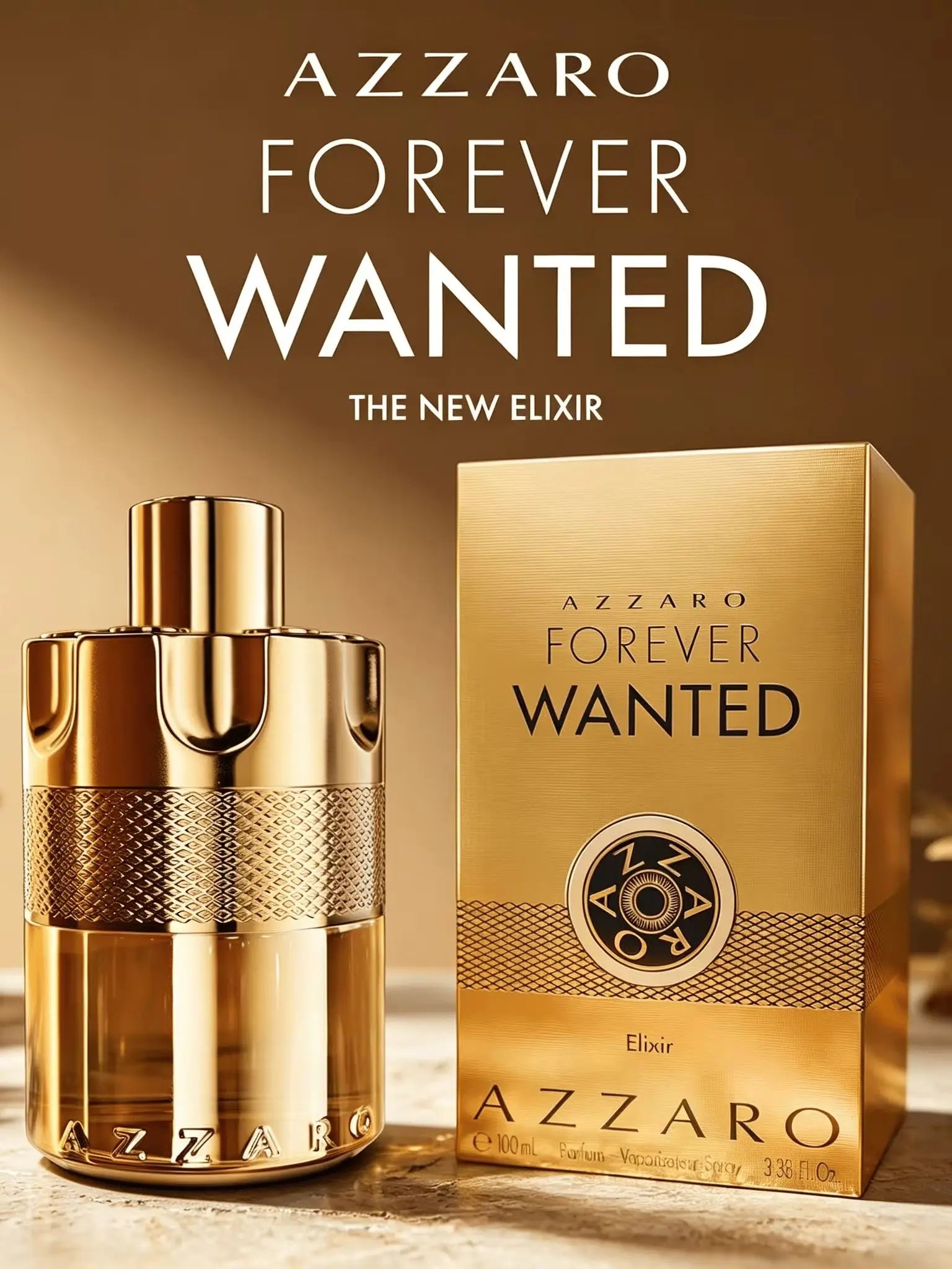 Azzaro Forever Wanted Elixir Parfum 100ML With Original Gold Gift Box Long Lasting Rich Warm Spicy Vanilla Woody Oriental Fragrance Men Perfume Shiny Gold Metallic Grenade Bottle Luxury Masculine Scent Business Night Holiday