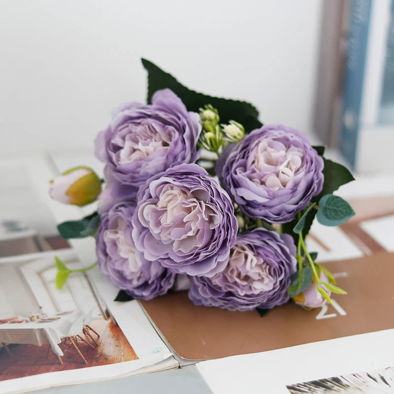 Peony Artificial Flower Exquisite Wedding Bridal Party Bouquets Home Vase Accessories Fake Christmas Table Garden Backdrop Decor