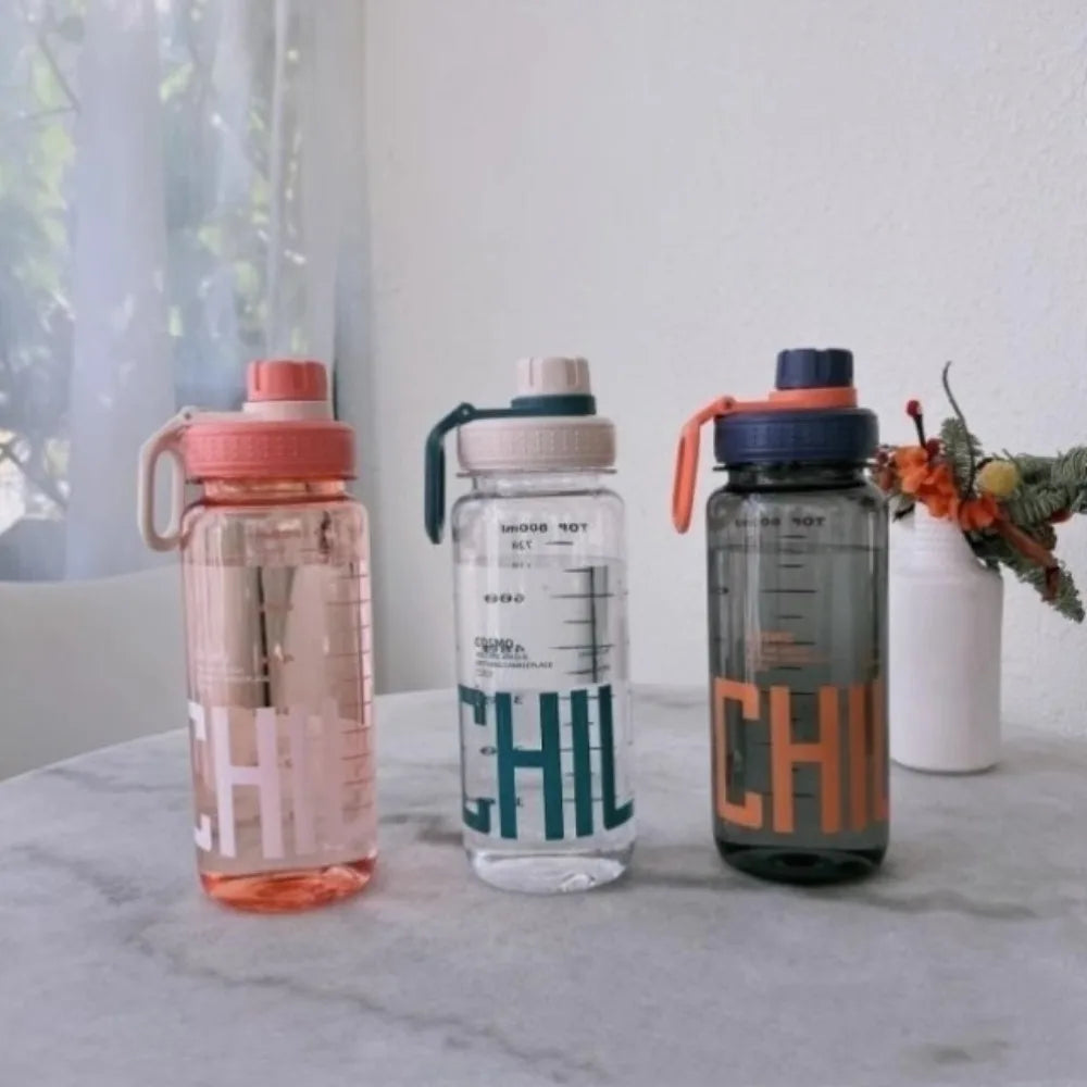 0.6L/0.8L/1L Large Capacity Water Bottles Leak Proof Lightweight Clear Drink Bottle with Handle Strap Plastic Sports Shaker Cup