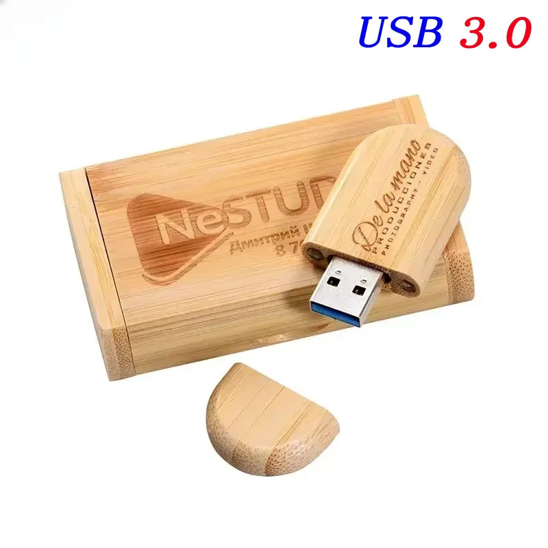 Wedding Gift USB 3.0 Stick 64GB Custom Logo Wooden Box Flash Drives 32GB Pendrive Free Sample U Disk 16GB 8GB 4GB Memory Stick