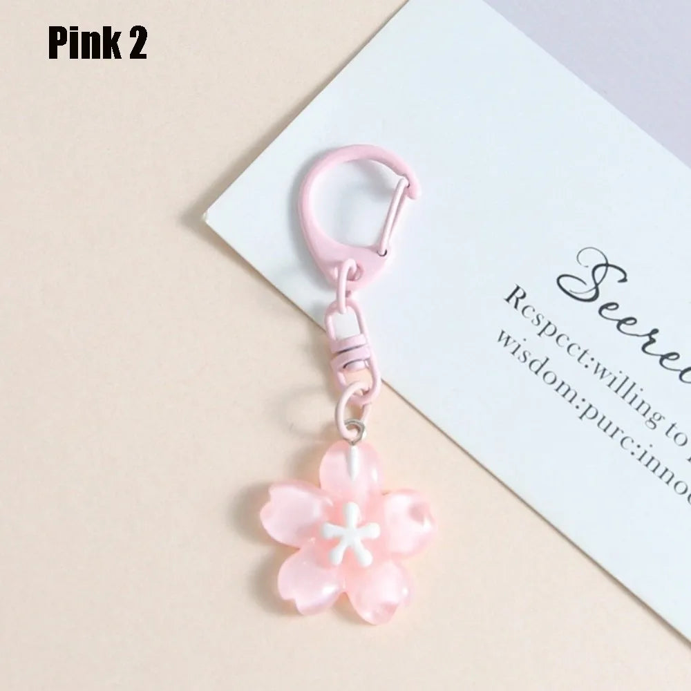 Cute Resin Cherry Blossom Keychain Colorful DIY Car Key Ring Bag Pendant Jewelry Accessories