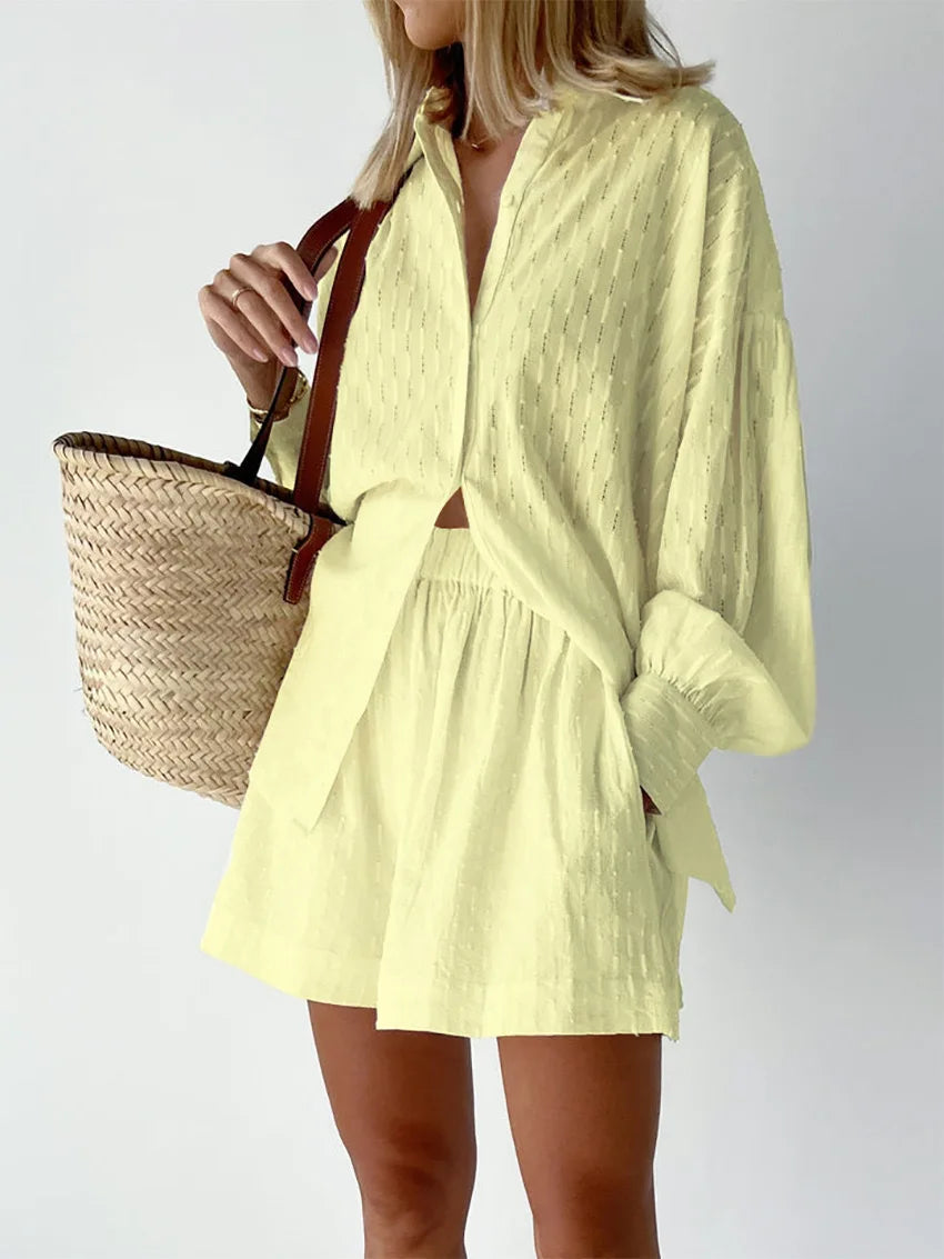 Women's Two Piece Set Outfits Summer Fashion Loose Shorts Long Sleeved Elegant Shirt 2 Piece Sets Suit For Women Streetwear 2026