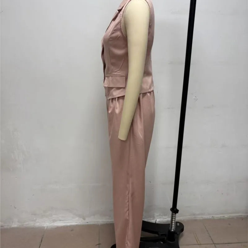 2026 Summer Women Two Piece Set Single-breasted Sleeveless Vest Top And Trousers Pants Set Suit Office Ladies Suits