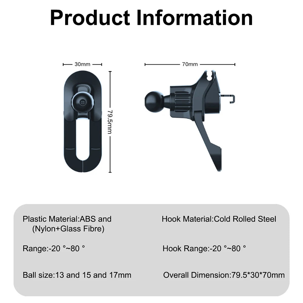 Universal Air Vent Clip for Car Mount, for Most Car Phone Holder & Wireless Car Charger (Joint Ball Diameter 0.67 In/17mm)