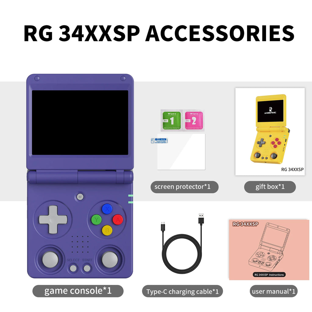 Anbernic RG34XXSP 3.4-Inch IPS Linux 64-bit Game Console H700 Quad-Core 1GB Retro Game Player HD-Connect To TV RG 34XXSP 3300mAH