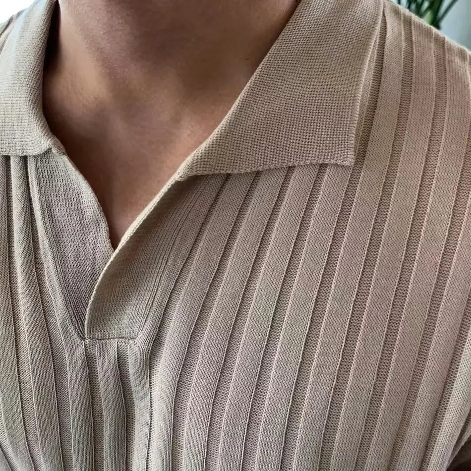 Trendy Polo Shirt for Men Summer Solid Color Top Versatile Knit Style Korean Short Sleeves Casual Fashion T-shirt