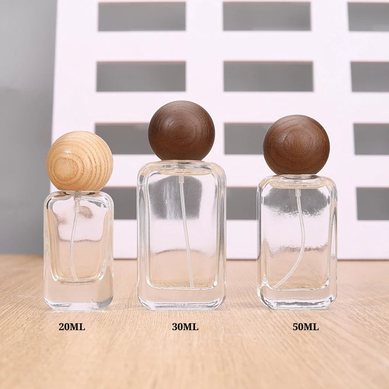 50ML 30ML Empty Clear Glass Spray Bottle Wood/plastic Lid Perfume Bottle Refillable Bottle Dispenser Fine Mist Portable Travel