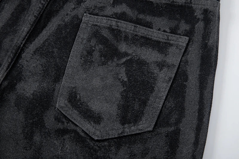 Men's Tie Dye Flared Denim Jeans Washed Handmade Brushed Wax Coating Casual Jean Pants Y2k Streetwear Slim Fit Bootcut Pants
