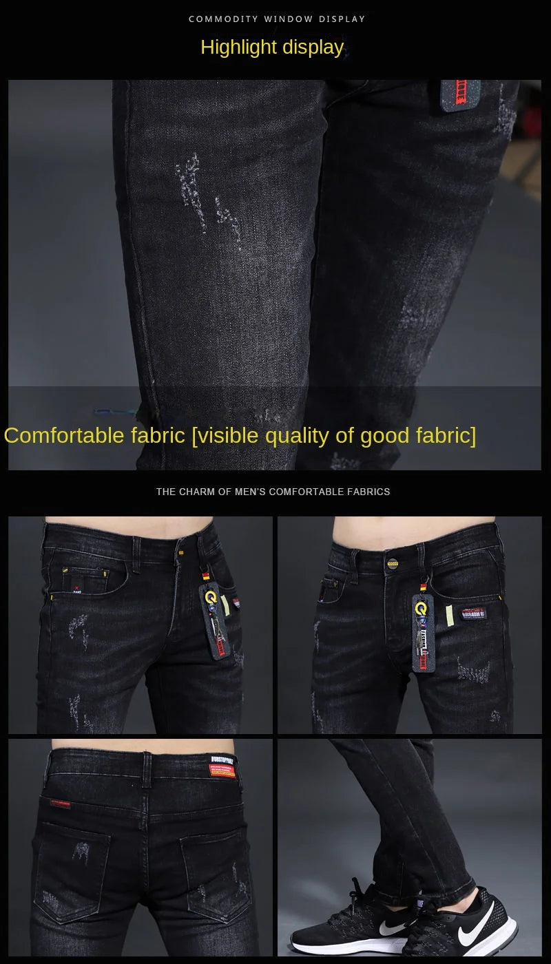 Fashionable Men's Luxury Cowboy Pants Skinny Jeans Black Skinny Jeans for Men Stretch Boyfriend Denim Youth Streetwear Trousers