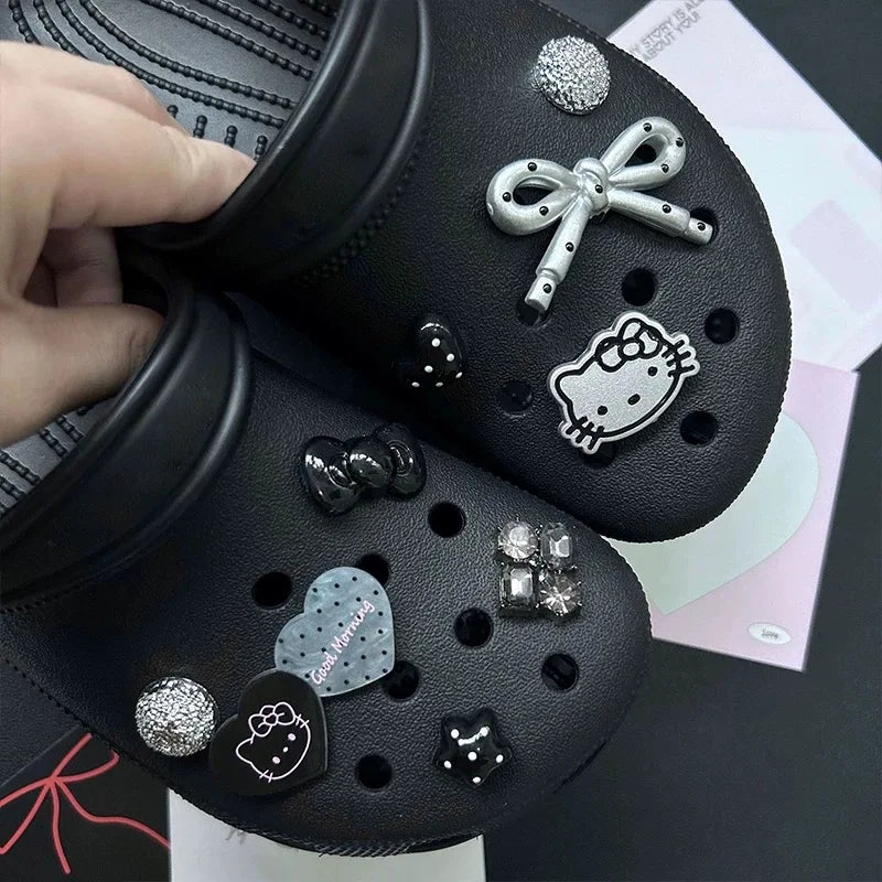 Sophisticated Black Hello Kitty Shoe Charms Cute Detachable DIY Accessories for Clogs Sandals Christmas Holiday Gifts Women Girl
