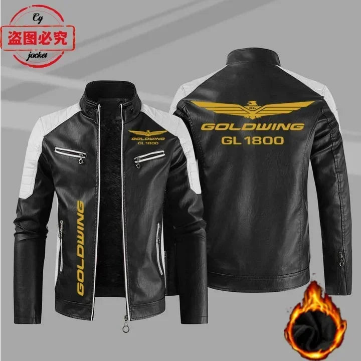 Gold Wing 1800 motorcycle LOGO washed pu leather jacket men's windproof autumn and winter spring and autumn leather jacket
