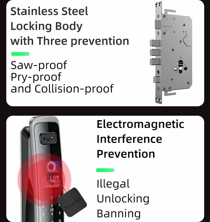 EGFirtor Smart Password Lock 3D Face Recognition Fingerprint IC Card Key Security Home Door Lock With Camera