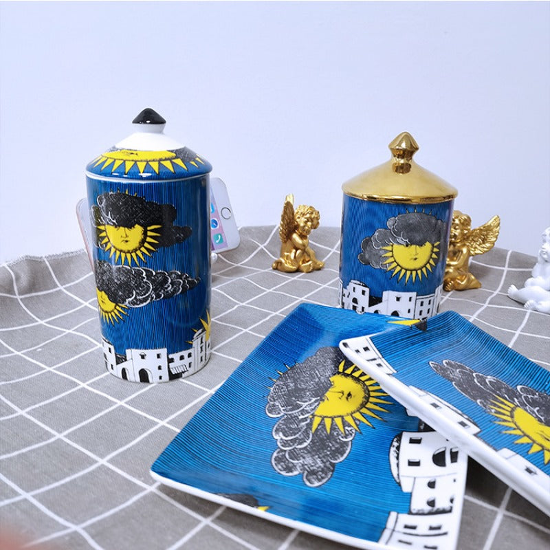 Modern Ceramic Jewelry Cosmetic Cotton Swab Storage Box Candle Holder Tabletop Building Craft Decoration Scented Candle Jar New