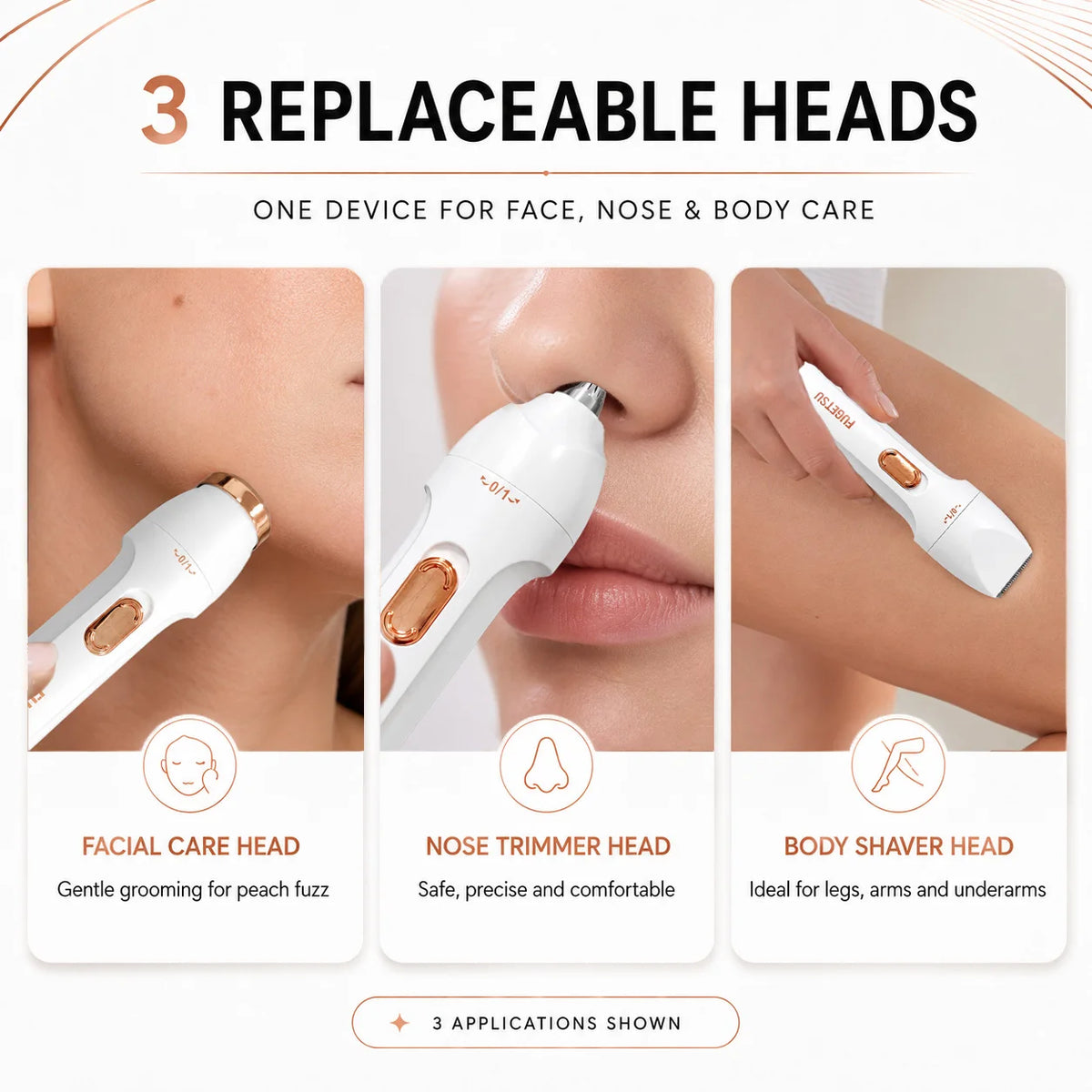 2026 New Ladies 3 in 1 Electric Hair Removal Set Portable Multi Head Shaver Painless for Face Legs Underarm Bikini