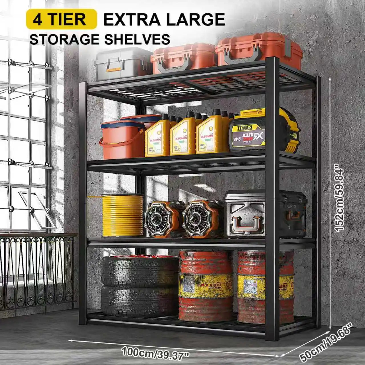 Heavy Duty Adjustable 4 Tier Storage Shelves 2400 lbs Load Capacity Storage Rack Living Room Display Shelf Multipurpose Display Rack for Garage Warehouse Basement Home