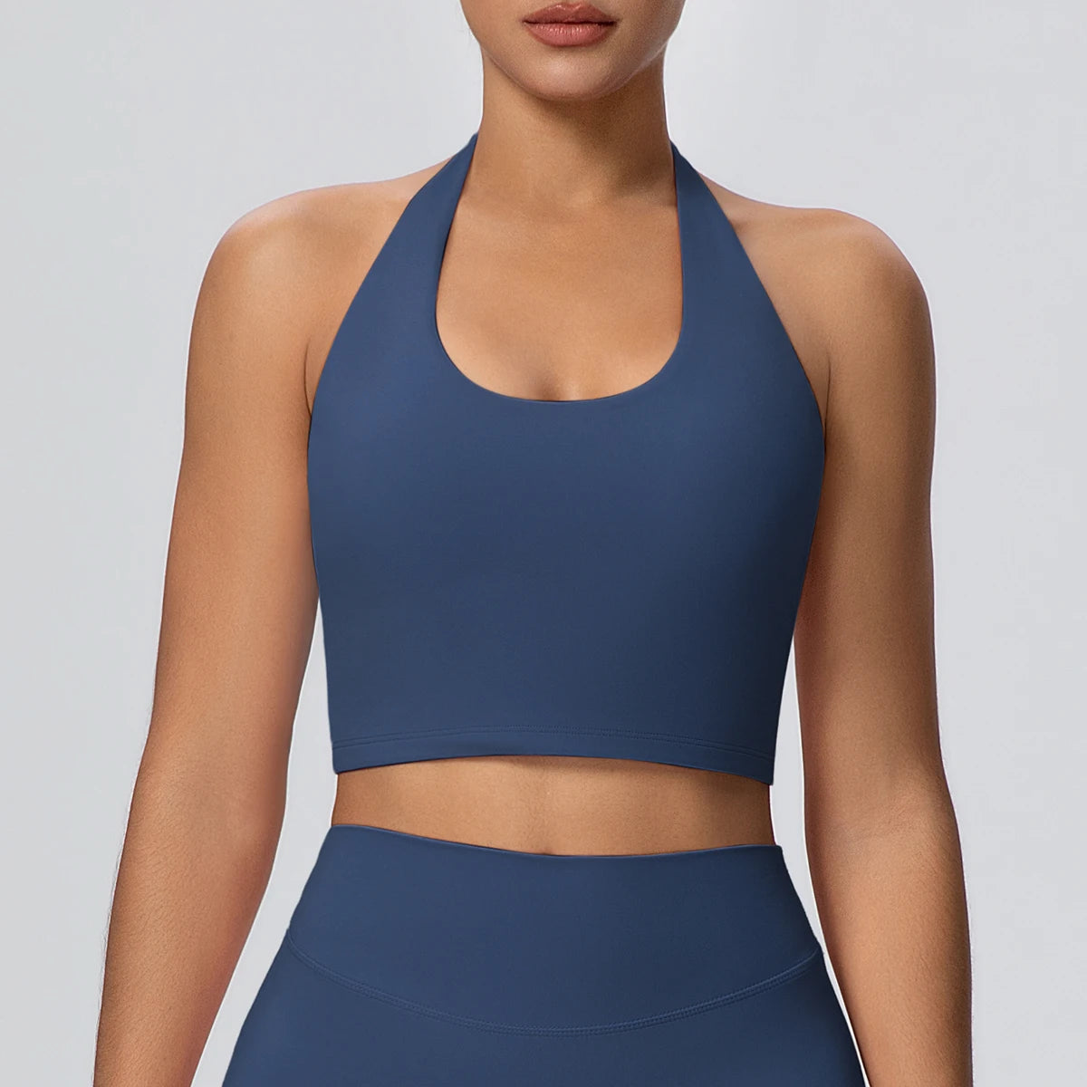 Woman Solid Color Sexy Neck Strap Bra Yoga Underwear With Chest Pad Backless Gather Shockproof Gym Workout Top Sports Yoga Bra