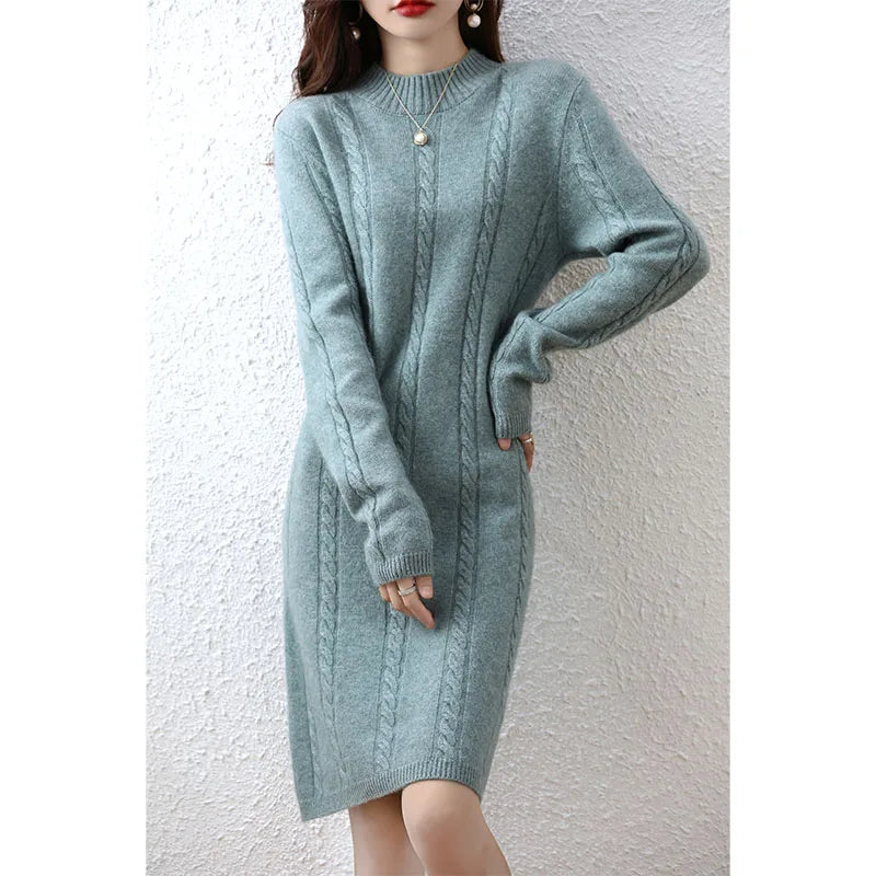 Cashmere Women's Sweater Knitted Dresses 100% Merino Wool Ladies Autumn Warm Elegant Dress Winter Female Pullovers Casual Skirts