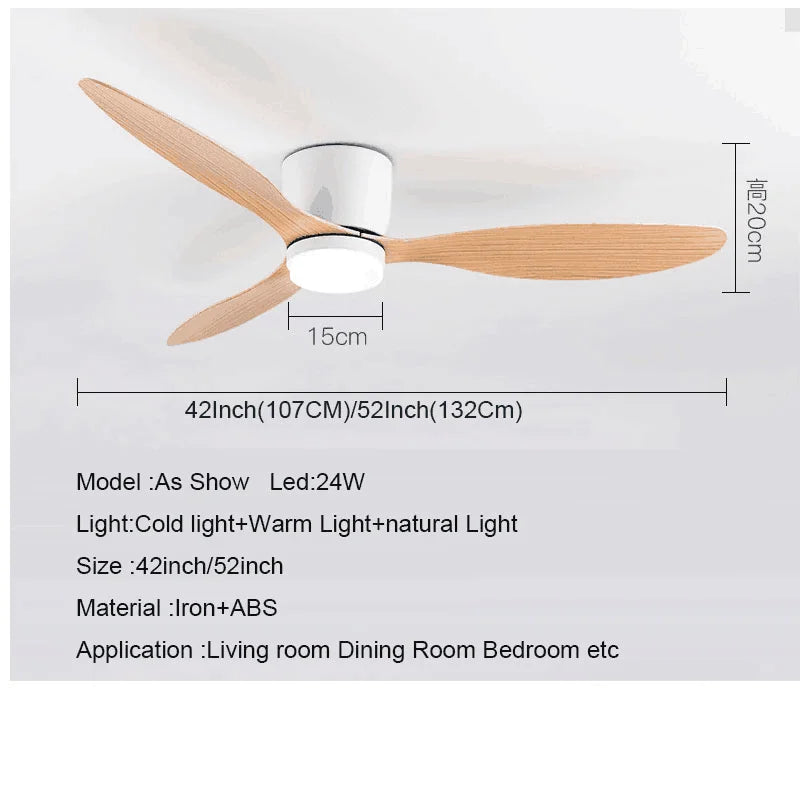 42 52 Inch Ceiling Fans No Light DC Motor Remote Control Cooling Fans Lamp Low Floor Ceiling Fan White wood Black Color FANS