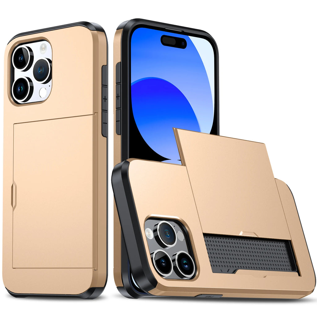 For iPhone 17 Pro Max 16 Pro Max 15 Pro 15 14 13 12 Wallet Card Case Holder Slide Slot Slim Hard PC Heavy Duty Protective Covers