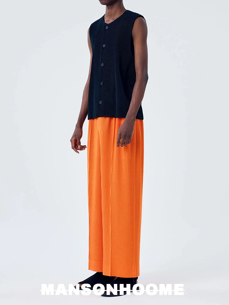 Miyake Fold 2025 Spring/summer New Relaxed Men's Casual Pants Solid Color Seam Wide Leg Pants