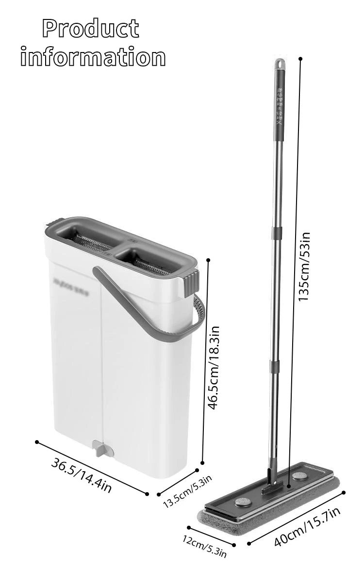 Joybos Space-Saving Slim Mop Bucket Set (Only 5.3" Wide), Self-Wringing Flat Mop with Built-in Hair Scraper & Anti-Tipping Suction Base, Includes 2 Washable Pads